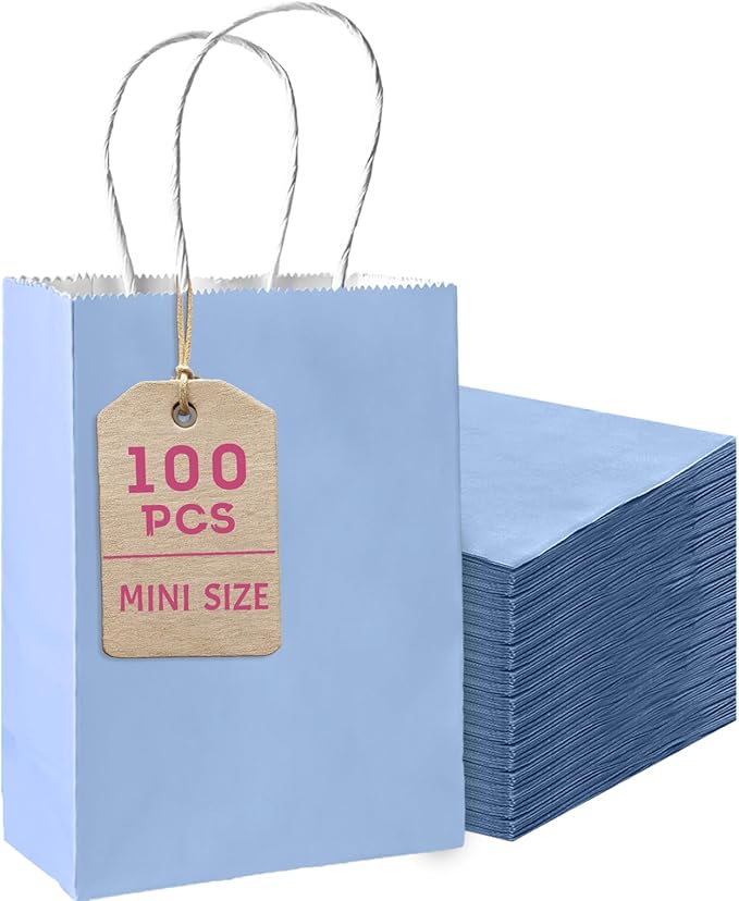 Bakepacker 100 Pcs Light Blue Mini Paper Gift Bags by Bakepacker