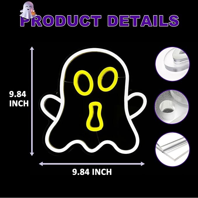 Halloween White Ghost Neon Sign Halloween, USB Halloween Neon LED Light - Image 2