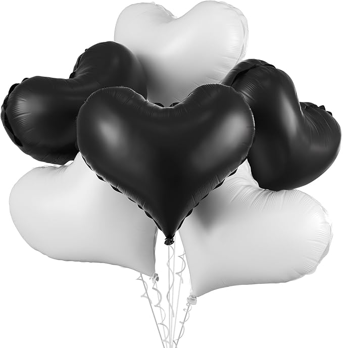 Black White Heart Balloons, 24Inch Large Black Heart Foil Balloons by vibzox