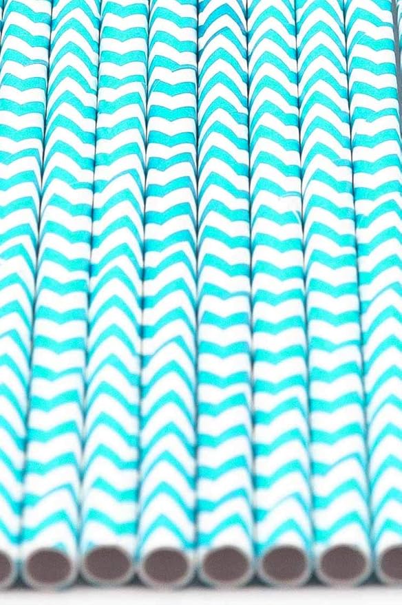 Pack of 300 Turquoise Chevron Biodegradable 4-Ply Paper Drinking Straws - Image 3
