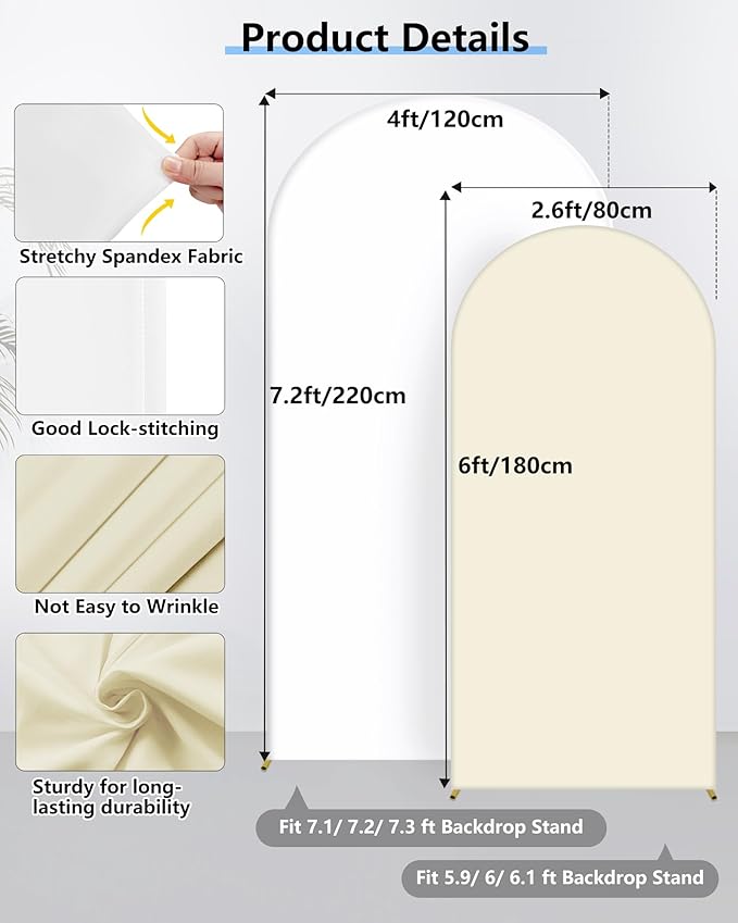 HEMMOTOP White and Light Beige Arch Backdrop Cover 7.2 ft, Wedding Arch Covers - Image 4