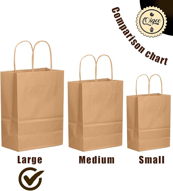 qiqee 50-Packs Brown Paper Gift Bags - Image 4