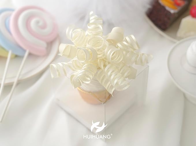 HUIHUANG Gift Wrapping Bows Gift Wrap Accessory Ivory Curly Ribbon Bow 5 inch x - Image 6