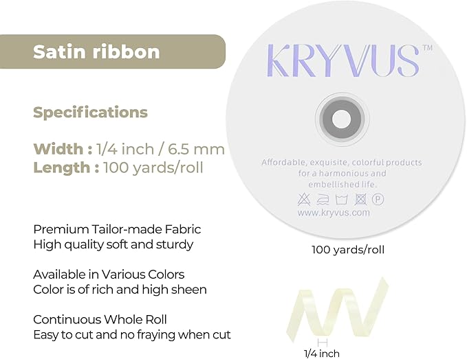 Beige Satin Ribbon 1/4 inch X Continuous 100 Yards, Single Face Polyester - Image 3