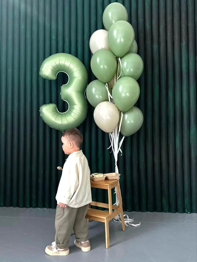 40 Inch Sage Green 3 Large Number Balloon, 3 13 23 30 33 36 Oliver Green - Image 8