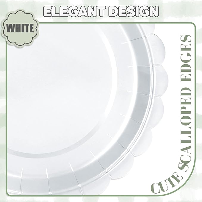 48 Pcs White Paper Plates 9 Inch Scalloped Dessert Plates - Image 4
