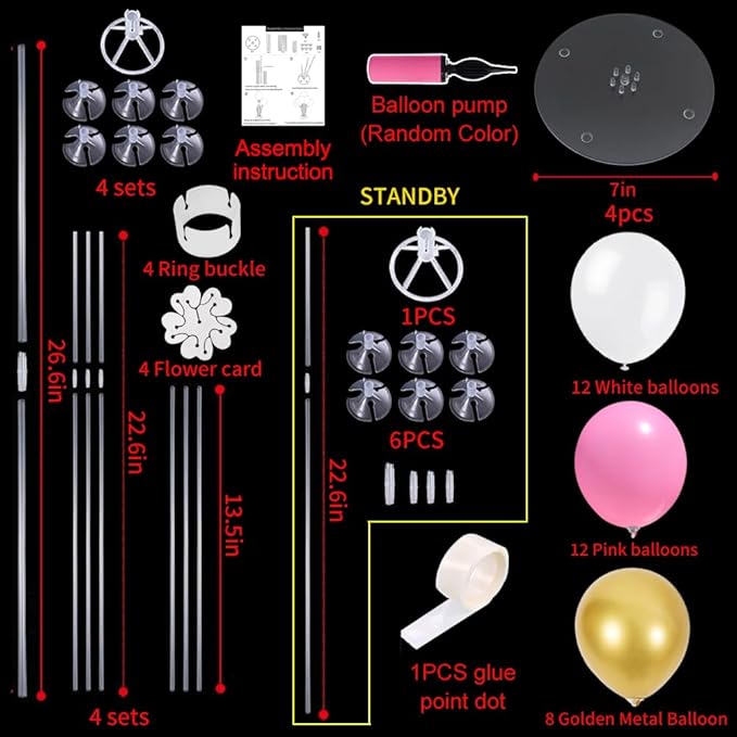 TONIFUL 4 Centerpieces Table Decoration Pink White Gold Balloon Centerpieces - Image 2