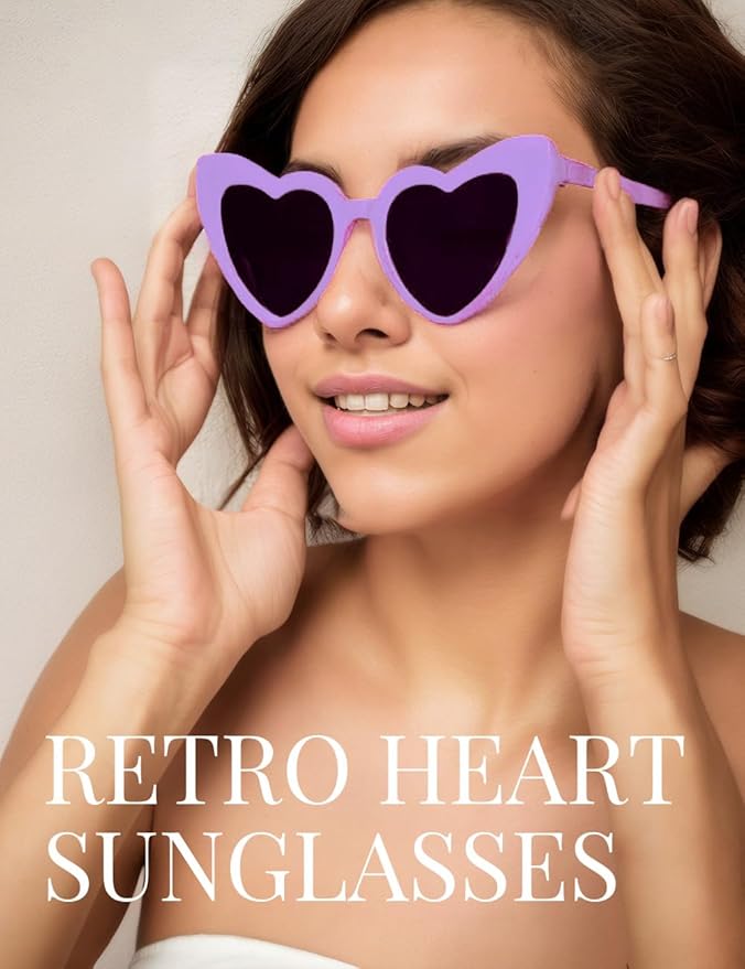 8 Pack Heart Sunglasses Vintage Cat Eye Heart Glasses Retro Bachelorette Bride - Image 2