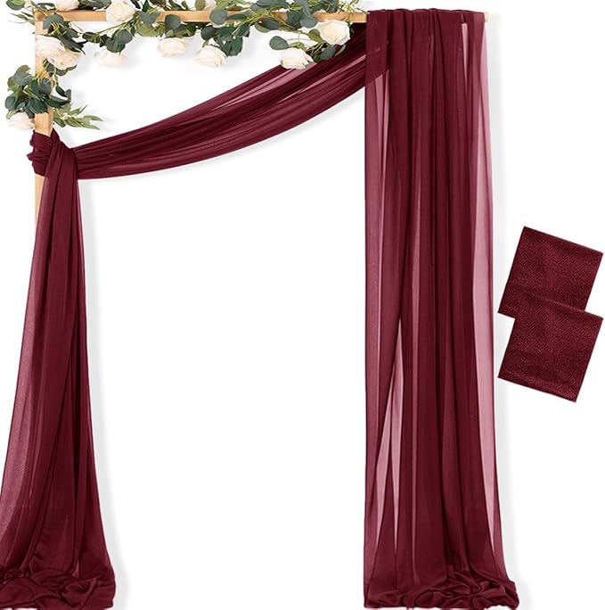 MLMC Burgundy Wedding Arch Draping Fabric 2 Panels 29" x 20 FT Extra Long Gauze by MLMC