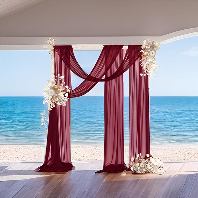 MLMW Christmas Wedding Arch Draping Fabric 1 Panel 29" x 20Ft Burgundy Sheer - Image 6