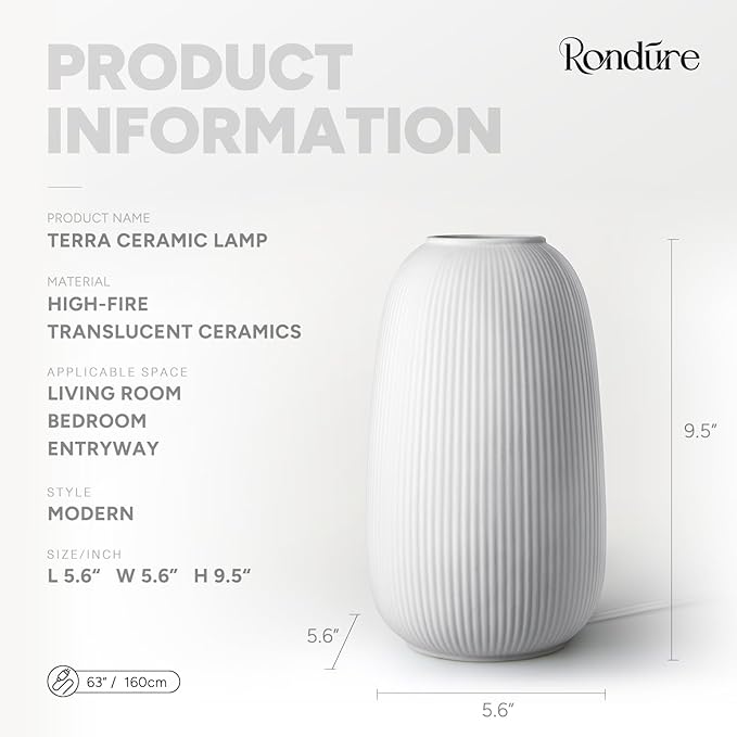 RONDURE 9.5" Modern Ceramic Table Lamp, Modern Bedside Lamps - Image 3