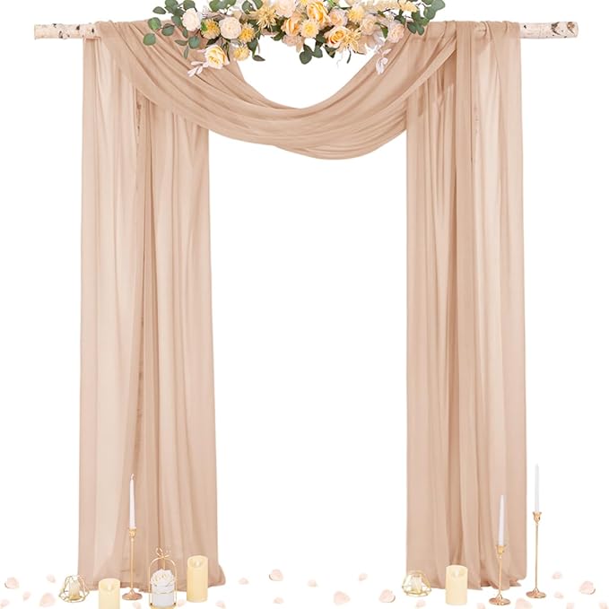 Socomi Wedding Arch Draping Fabric 29" x 20Ft 2 Panels Nude Sheer Outdoor by Socomi