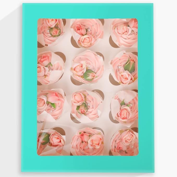 12 Cupcake Containers 10-Packs Cupcake Box Cupcakes Carrier, Mint Blue 12 - Image 2