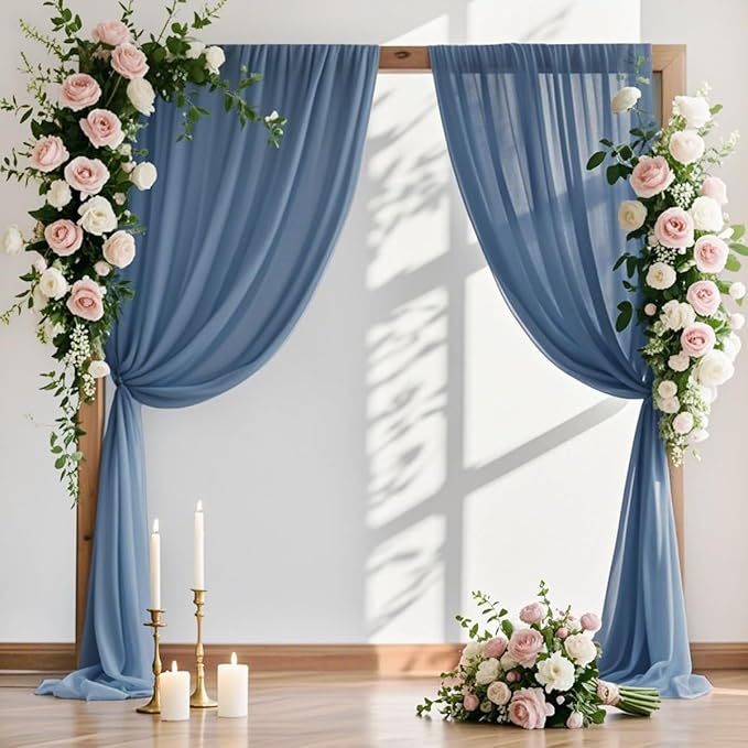 MLMW Wedding Arch Draping Fabric 2 Panels 29" x 20Ft Dusty Blue Sheer Wedding by MLMW