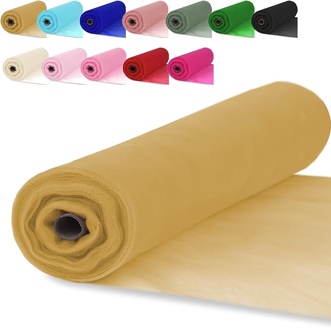 Dull Gold Yellow Tulle Fabric Rolls 54 Inch x 10 Yards Large Mesh Tull Bolt by Grainear