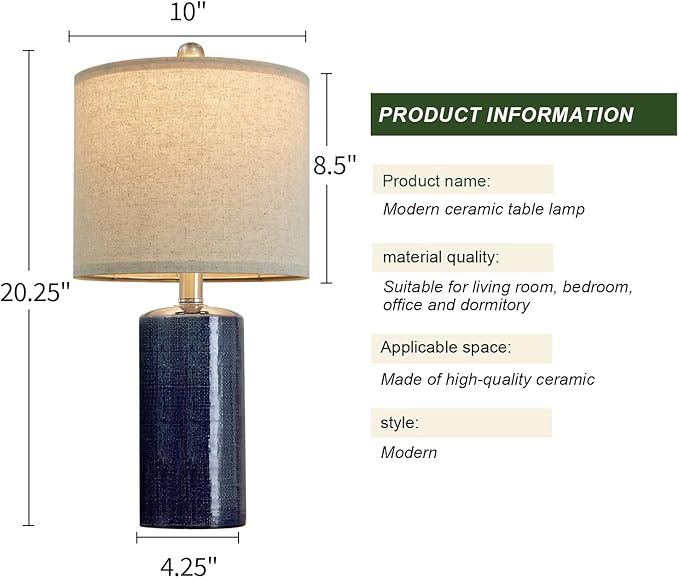 20.25/inch Modern Ceramic Table lamp Set of 2 Small Farmhouse Bedside lamp Dark - Image 8