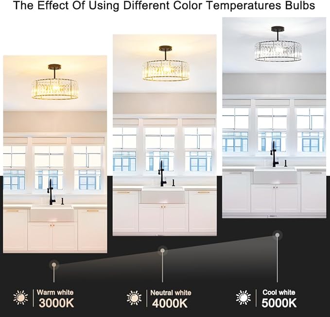Modern Crystal Ceiling Light Fixture, Semi Flush Mount Ceiling Light, Matte - Image 5