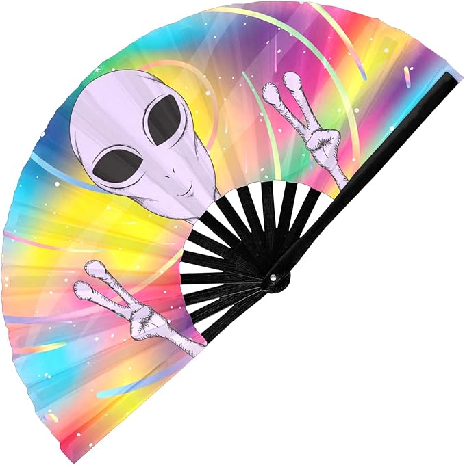 GloFX Rave Fan - Rainbow Alien - Large Folding Fan - Festival Gear by GloFX