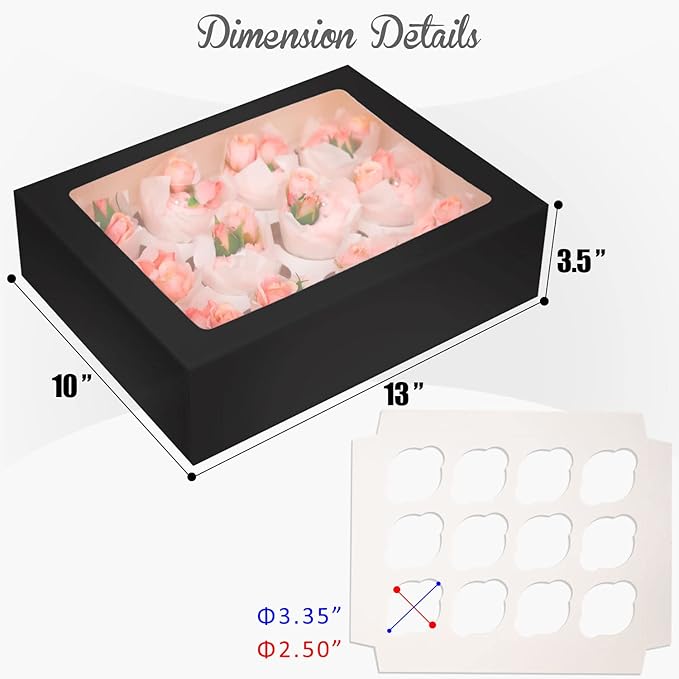 12 Cupcake Containers 10-Packs Black Cupcake Box Cupcakes Carrier, 12 Cupcake - Image 7