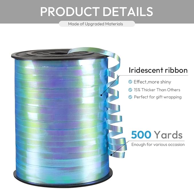 KMER LIFE Light Blue Gradient Curling Ribbon, 1/5" Wide x 500 Yards Christmas - Image 2