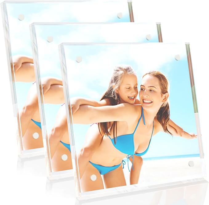 HELPLEX Picture Frames, 3 Pack 4x4 inch Acrylic Picture Frame Clear 4 x 4 Photo by HELPLEX