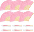 6 Pieces Pink Hand Held Bamboo Folding Fans Foldable Paper Fans Handheld by Bringsparkletoeverydaylife