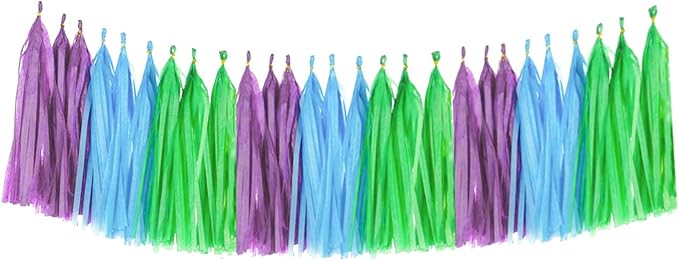 Blue Green and Purple Tassel Garland Banner Paper Tassels by Aimto