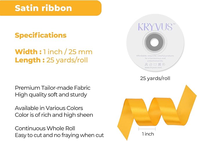 Yellow Satin Ribbon 1 inch X Continuous 25 Yards, Single Face Polyester Ribbon - Image 3