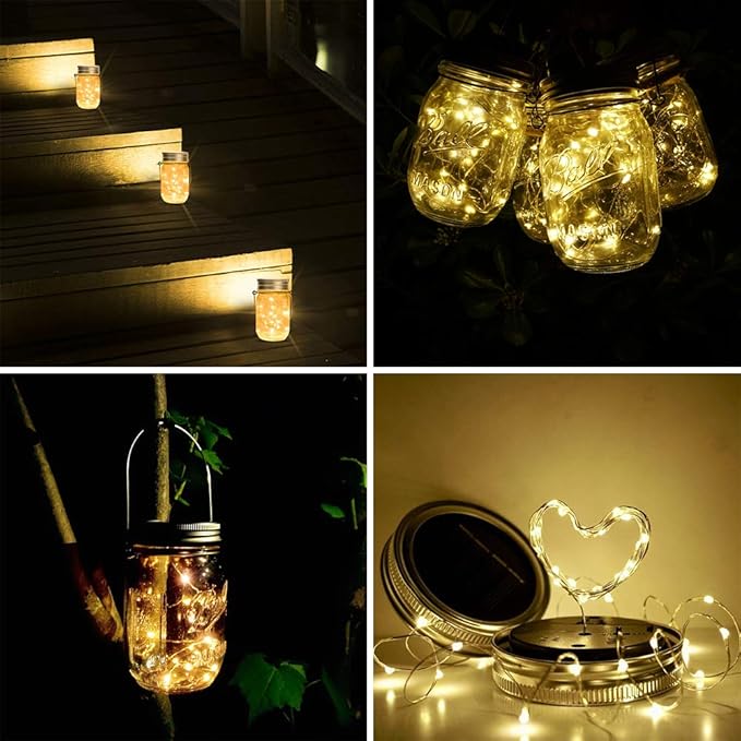 Solar Mason Jar Lights, 8 Pack 20 LED Waterproof Fairy Firefly Jar Lids String - Image 6
