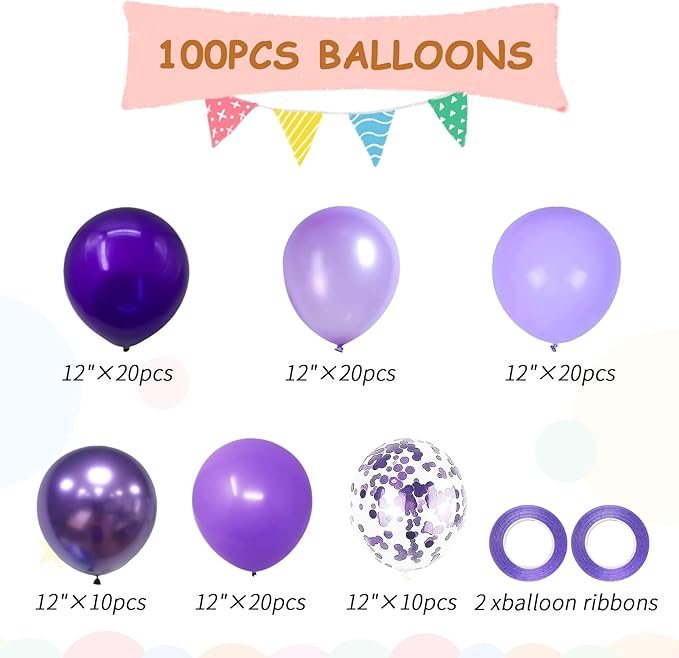 100pcs Purple Balloons - Image 2