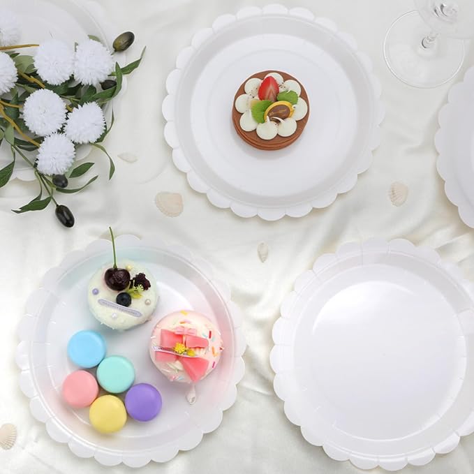 48 Pcs White Paper Plates 9 Inch Scalloped Dessert Plates - Image 5
