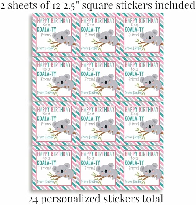 Custom & Personalized Cute Koala Happy Birthday Gift Tag Sticker Labels - Image 4