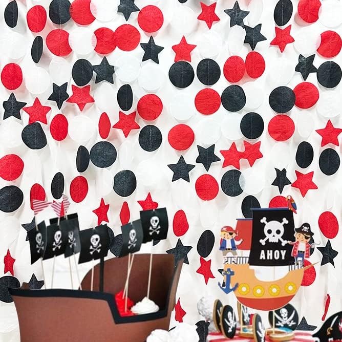 173 Ft Red Black and White Party Decorations Big Star Circle Dots Backdrop - Image 6