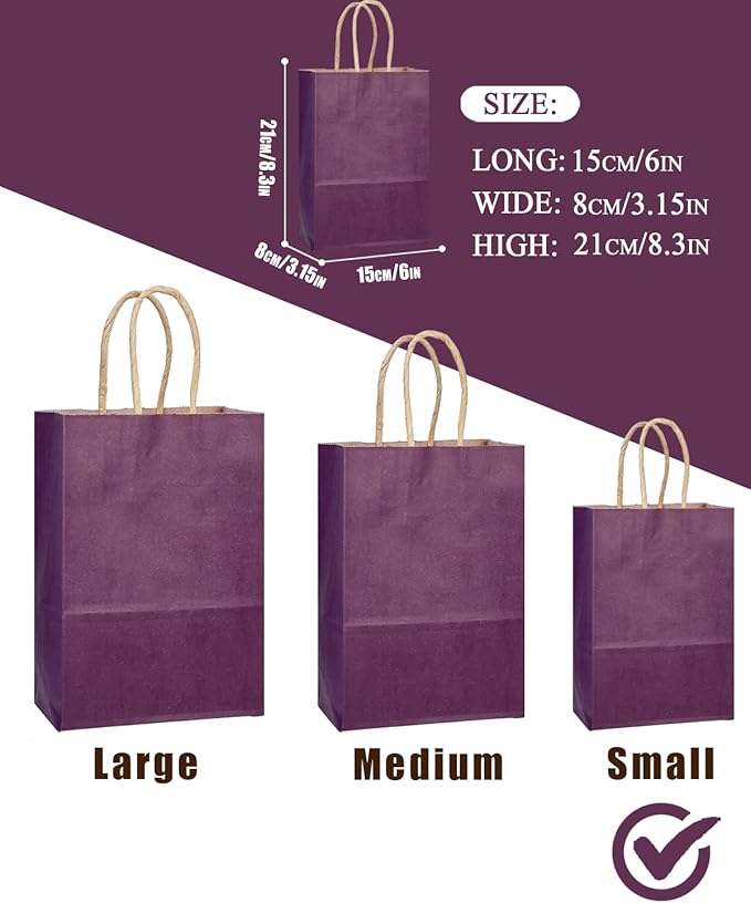 qiqee Aubergine Gift Bag with Handles Bulk 24Pcs Paper Bags -8.3"x6"x3. 15" - Image 4