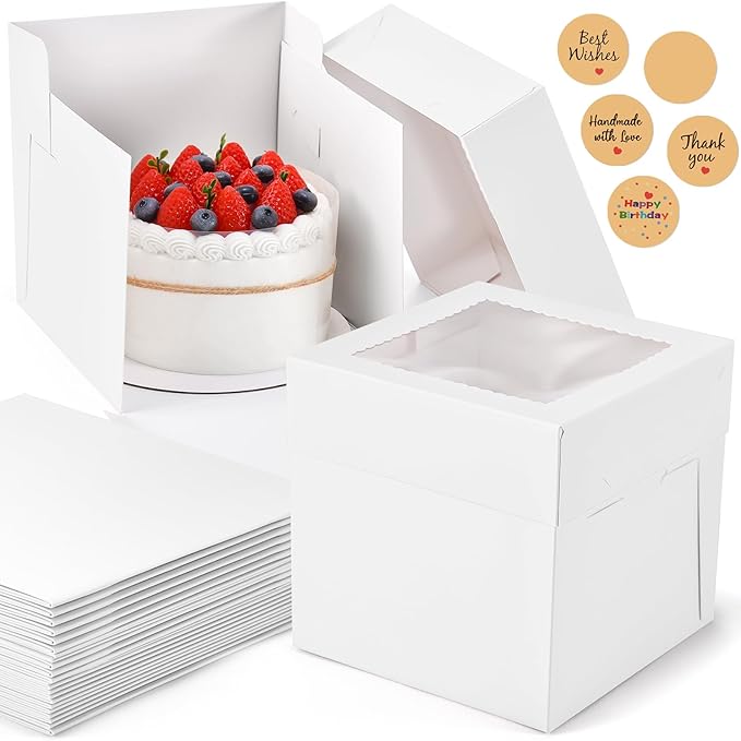 12Pcs 8x8x8 Inches Cake Boxes, Disposable Cake Carrier Container by DOYIDE