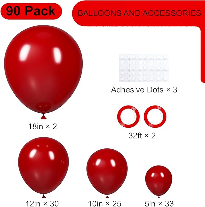90pack Ruby Balloons Different Size 18/12/10/5 Inch Ruby Balloon Garland Arch - Image 2