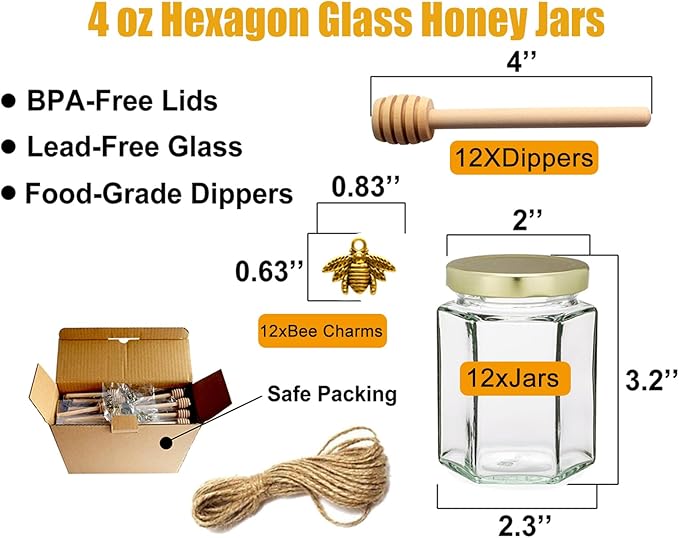 Adabocute 4oz Hexagonal Honey Jars - Image 2