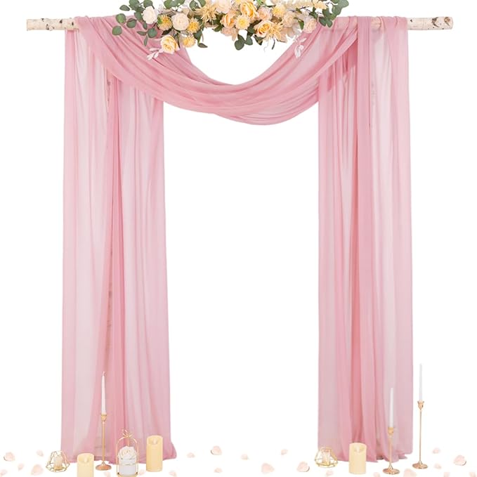 Socomi Wedding Arch Draping Fabric 29" x 20Ft 1 Panel Dusty Rose Sheer Outdoor by Socomi