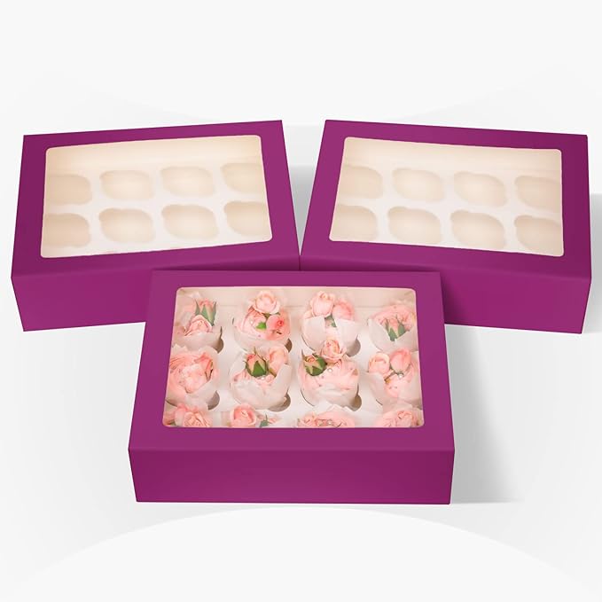 12 Cupcake Containers 10-Packs Deep Purple Cupcake Box Cupcakes Carrier - Image 4