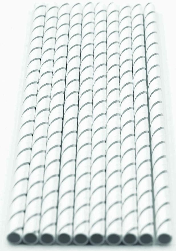 Pack of 300 Silver Foil Stripes Biodegradable 4-Ply Paper Drinking Straws - Image 2