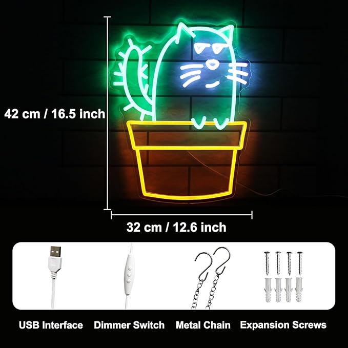 Cactus Cat Neon Sign Funny Animal LED Signs - Image 4