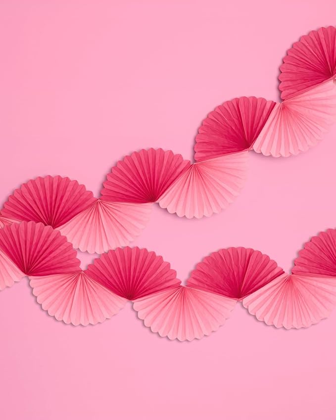 xo, Fetti Pink Paper Fan Garland - 6 Ft. | 3D Bachelorette Party Decorations - Image 5