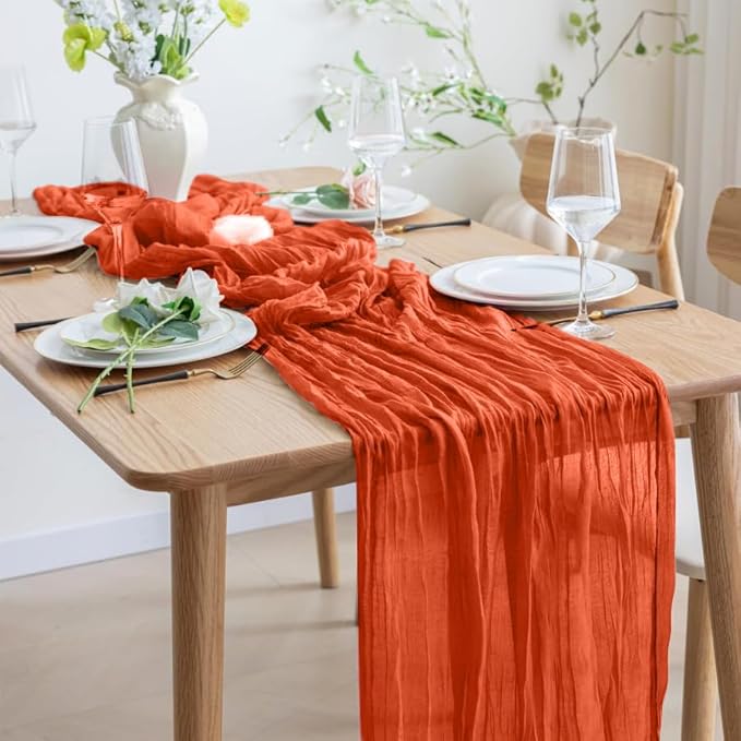 8 Pack 10Ft Orange Cheesecloth Table Runner 35x120 inch Boho Gauze Cheese - Image 4