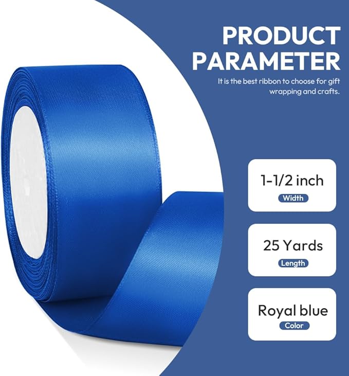 1-1/2" x 25 Yards Satin Ribbon, Royal Blue Silk Ribbon Ideal - Image 2