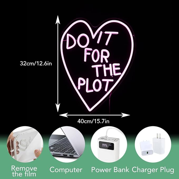 Do It For The Plot Neon Sign Dimmable Pink Words Neon Light for Wall Decor USB - Image 2