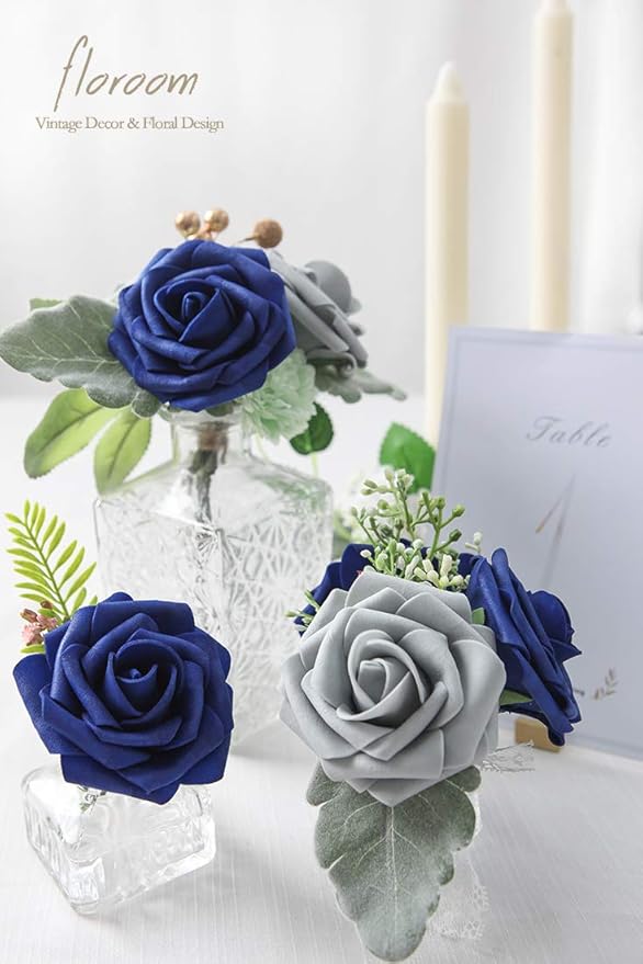 Floroom Artificial Flowers 25pcs Real Looking Silver Grey Foam Fake Roses - Image 4