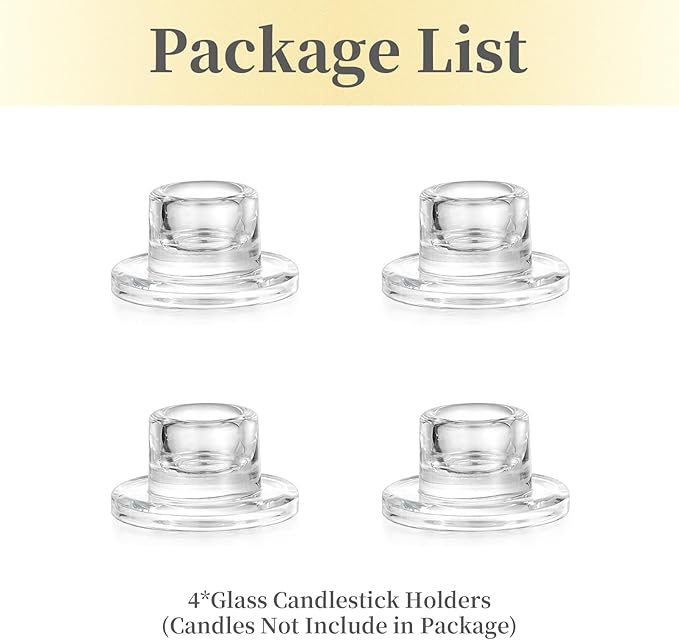 Hewory Glass Taper Candle Holders: 4 PCS Candlestick Holders Clear Short - Image 7