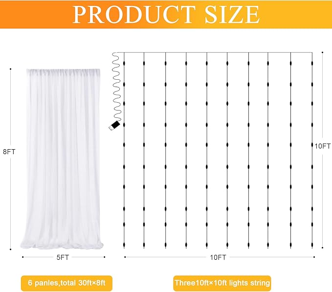 Fomcet Tulle Backdrop Curtains White 30FT X 8FT Tulle Curtains - Image 2