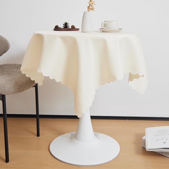Small Square Beige Tablecloth 36 x 36 Inch Polyester Fabric Washable Table by YZKITM