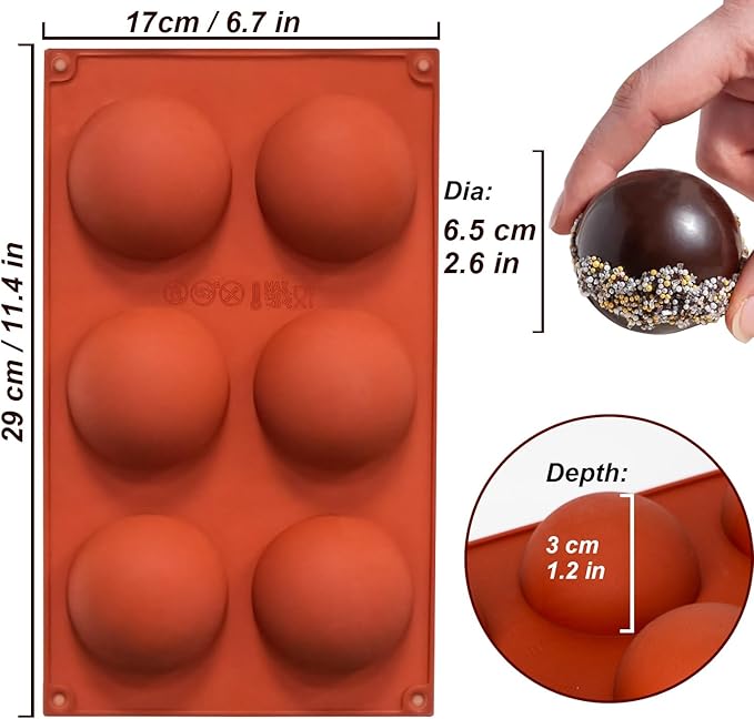3 Pack Large 6-Cavity Semi Sphere Silicone Molds, Non-Stick Baking Mold - Image 6